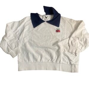 Boom club cherry patch white blue collar pullover sweatshirt SIZE 13